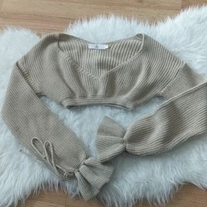 Missguided Beige Cropped Knit Sweater Top